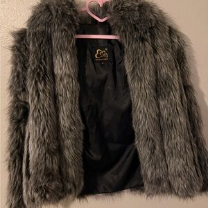 Gray Faux Fur Jacket - Plush Open Front Coat